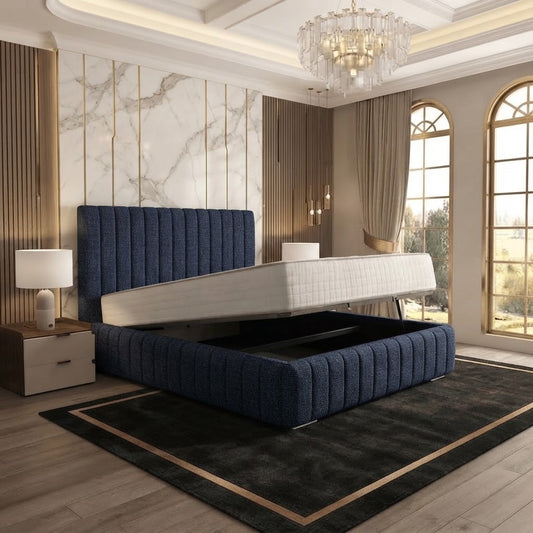 Verona Flute Upholstered Ottoman Bed - Midnight Linen
