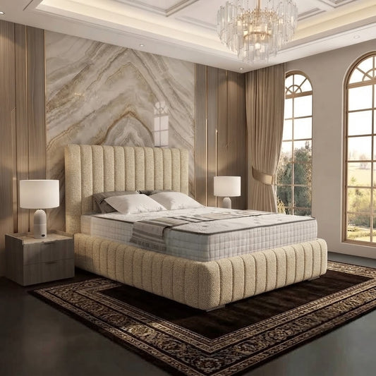 Verona Flute Upholstered Ottoman Bed - Mink Chenille