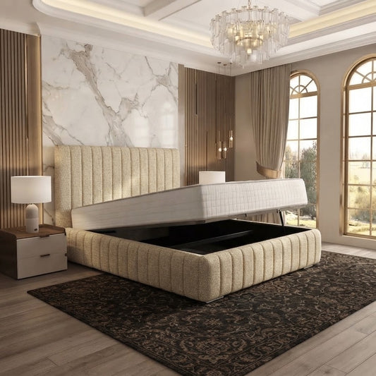 Verona Flute Upholstered Ottoman Bed - Mink Chenille