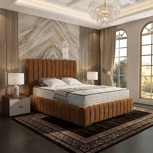 Verona Flute Upholstered Ottoman Bed - Mink Naples