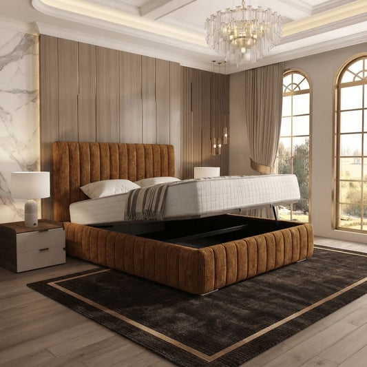 Verona Flute Upholstered Ottoman Bed - Mink Naples