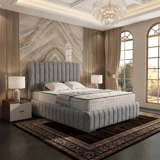 Verona Flute Upholstered Ottoman Bed - Pewter Wool