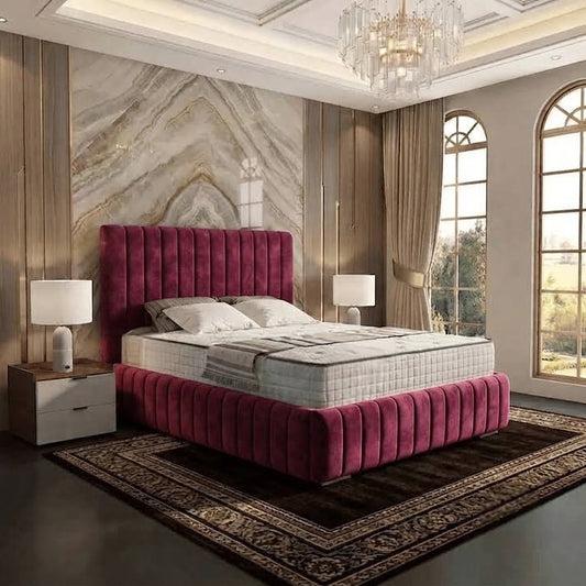 Verona Flute Upholstered Ottoman Bed - Purple Plush Velvet