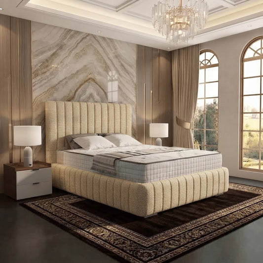 Verona Flute Upholstered Ottoman Bed - Putty Linen