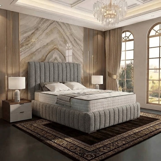 Verona Flute Upholstered Ottoman Bed - Sage Linen