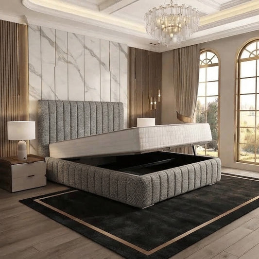 Verona Flute Upholstered Ottoman Bed - Sage Linen