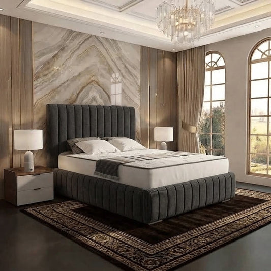Verona Flute Upholstered Ottoman Bed - Silver Naples