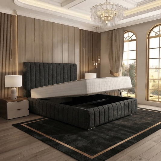 Verona Flute Upholstered Ottoman Bed - Silver Naples