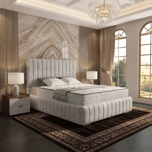 Verona Flute Upholstered Ottoman Bed - Silver Plush Velvet