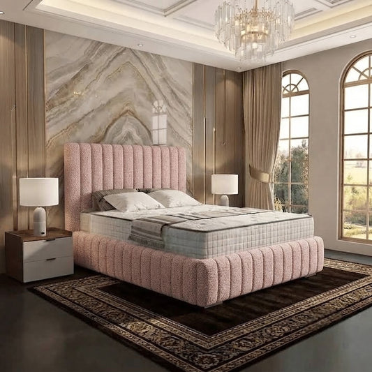 Verona Flute Upholstered Ottoman Bed - Soft Pink Plush Velvet
