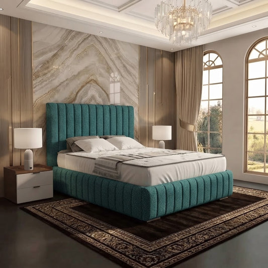 Verona Flute Upholstered Ottoman Bed - Teal Linen