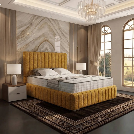 Verona Flute Upholstered Ottoman Bed - Tumeric Plush Velvet