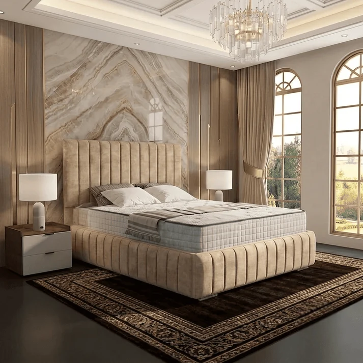 Verona Flute Upholstered Ottoman Bed