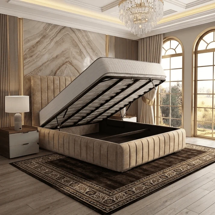 Verona Flute Upholstered Ottoman Bed