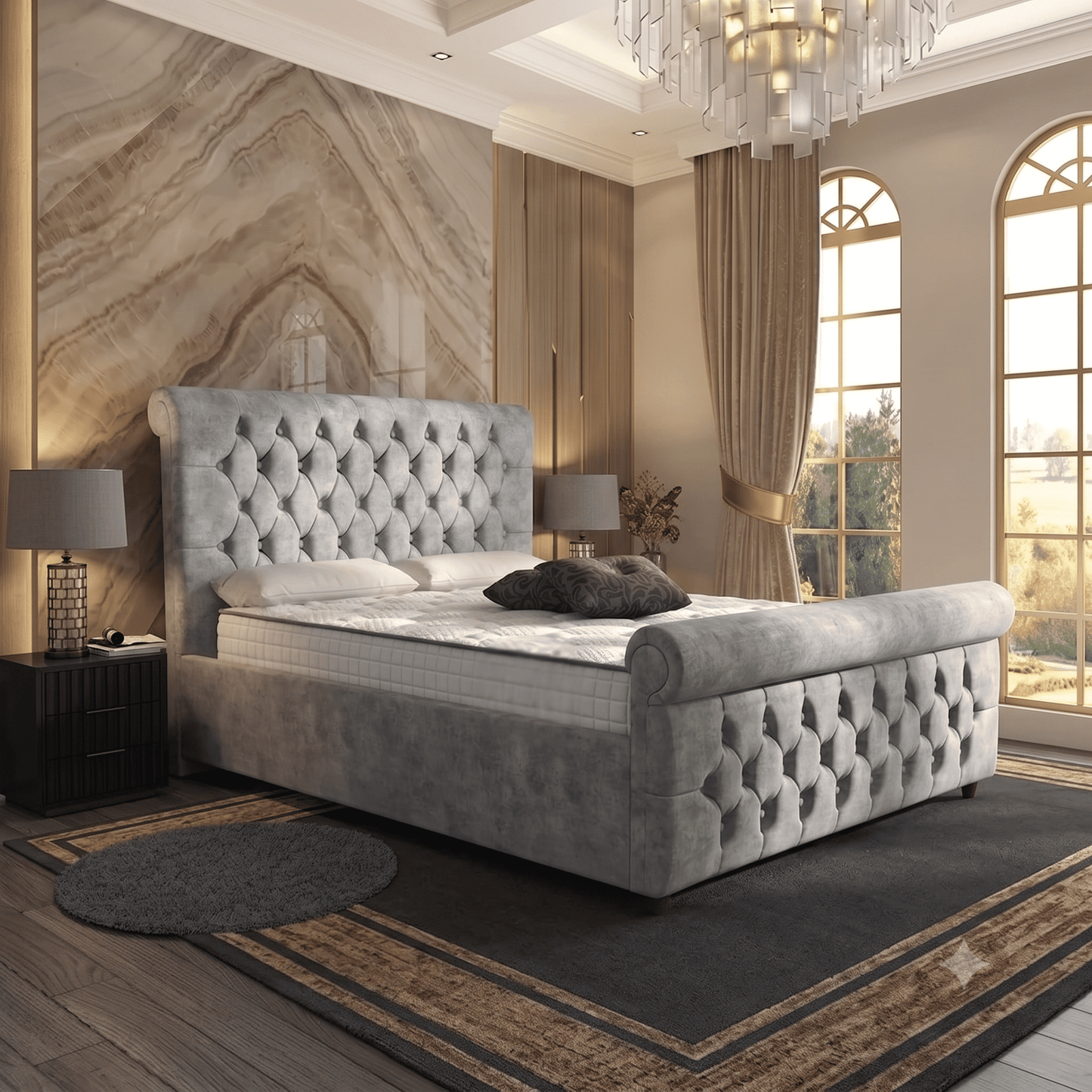 Buckingham Upholstered Ottoman Bed - Latte Wool