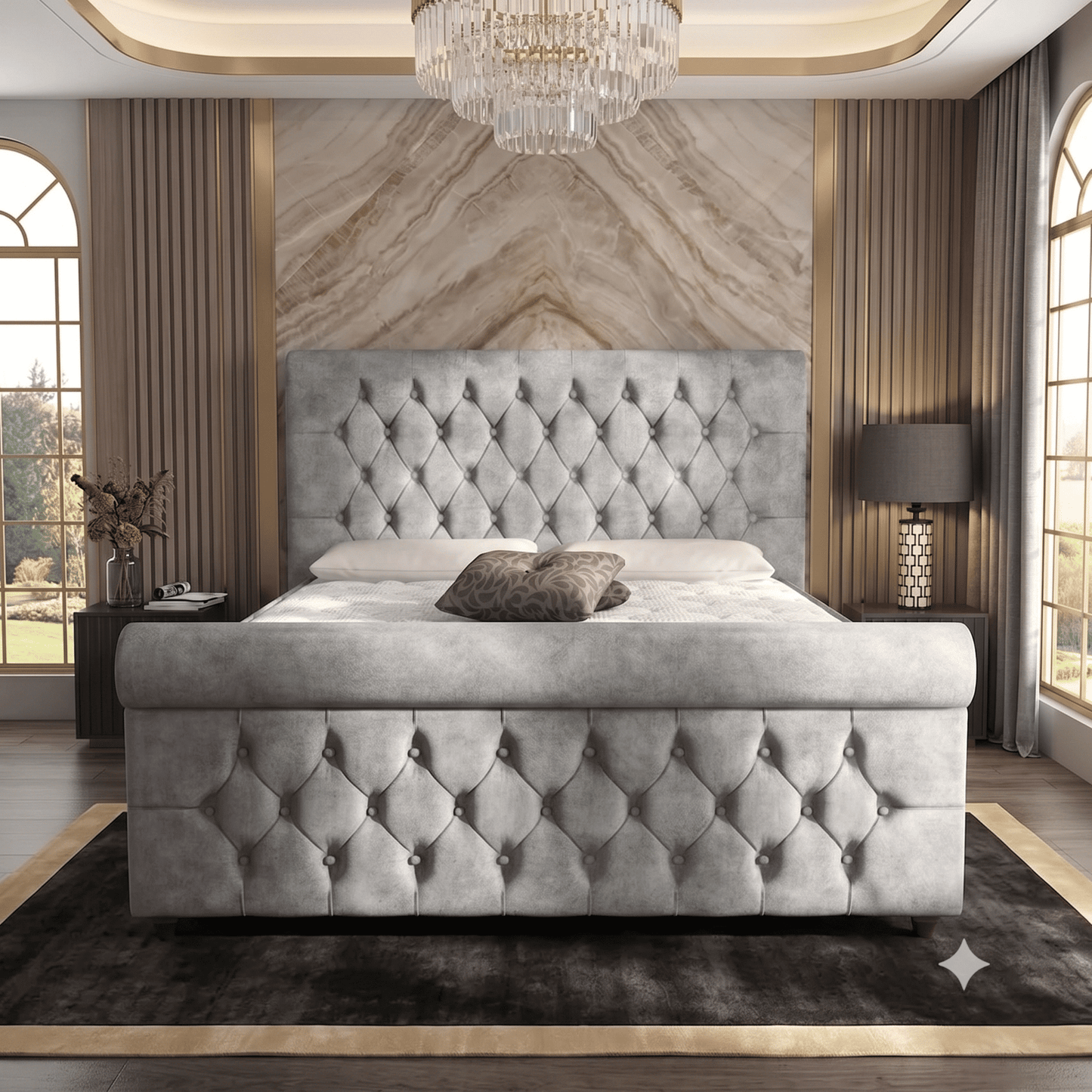 Buckingham Upholstered Ottoman Bed - Latte Wool