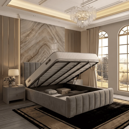 Monaco Upholstered Ottoman Bed - Grey Chenille