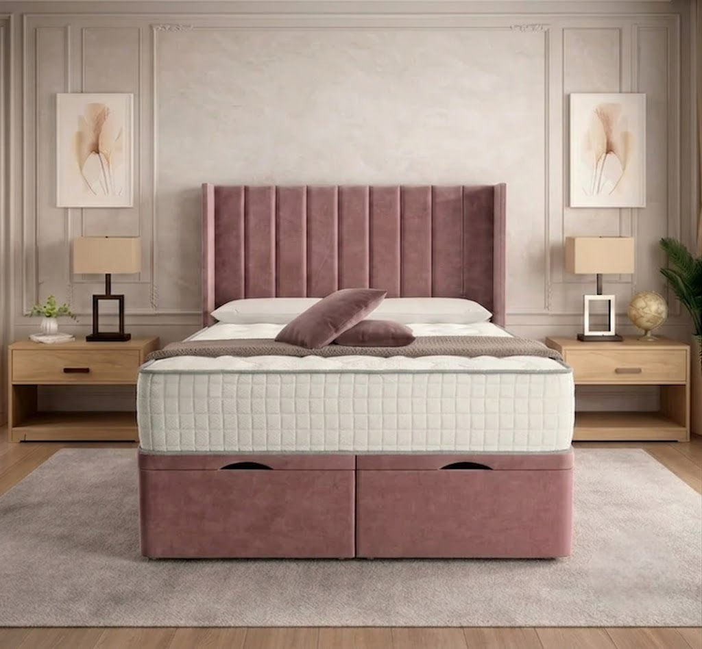 Nexus Wingback Ottoman Divan Bed - Latte Wool